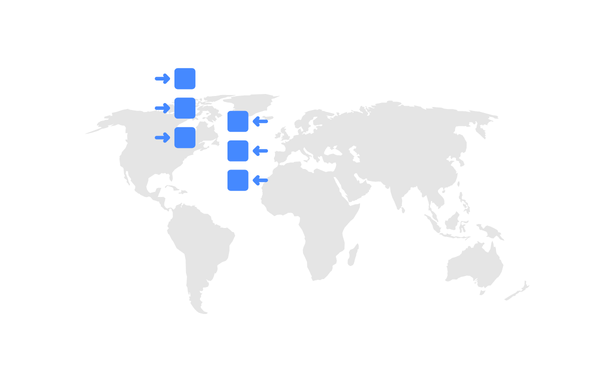 world map with data transfer icons