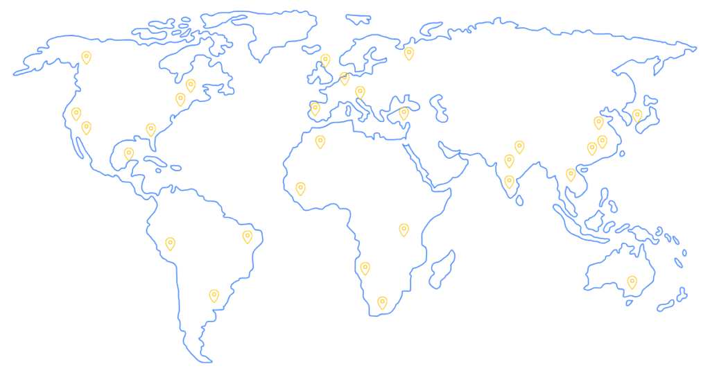 world map with pins