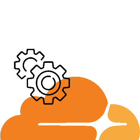 gears rotate in front of an orange cloud